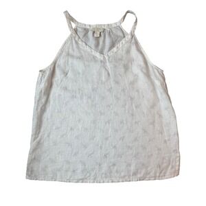 St.Tropez West 100% Linen Tank Top Women's L Sleeveless Elephant Print Casual
